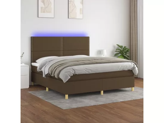 Sommier tapissier matelas et LED Marron foncé 160x200 cm Tissu