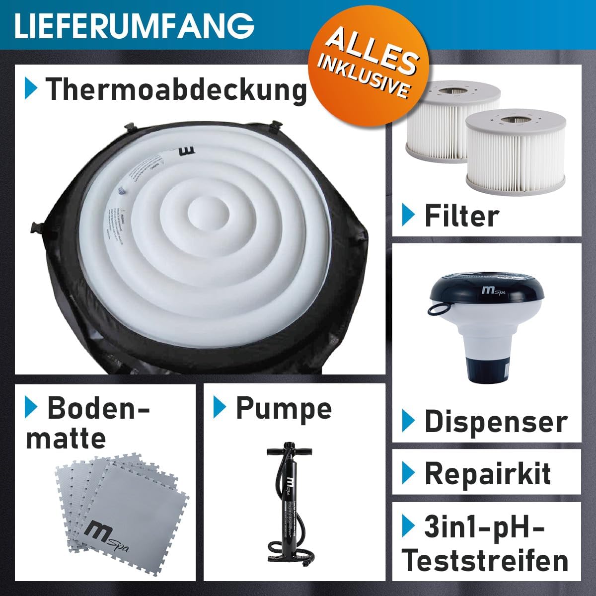 BRAST Whirlpool aufblasbar MSpa Frame Duet Eco für 6 Personen | Ø173x65cm | 138 Massagedüsen in 3 Intensitäten | In- Outdoor Pool | Ganzjähriger Einsatz Winterfest | einfache Steuerung per App