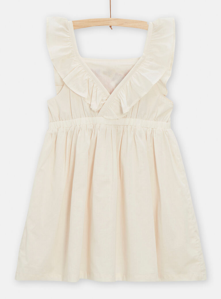 Robe écru foncé broderie fleuries à dos nu pour fille