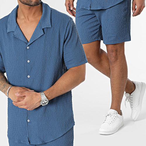 Ensemble Chemise Manches Courtes Et Short Jogging Bleu