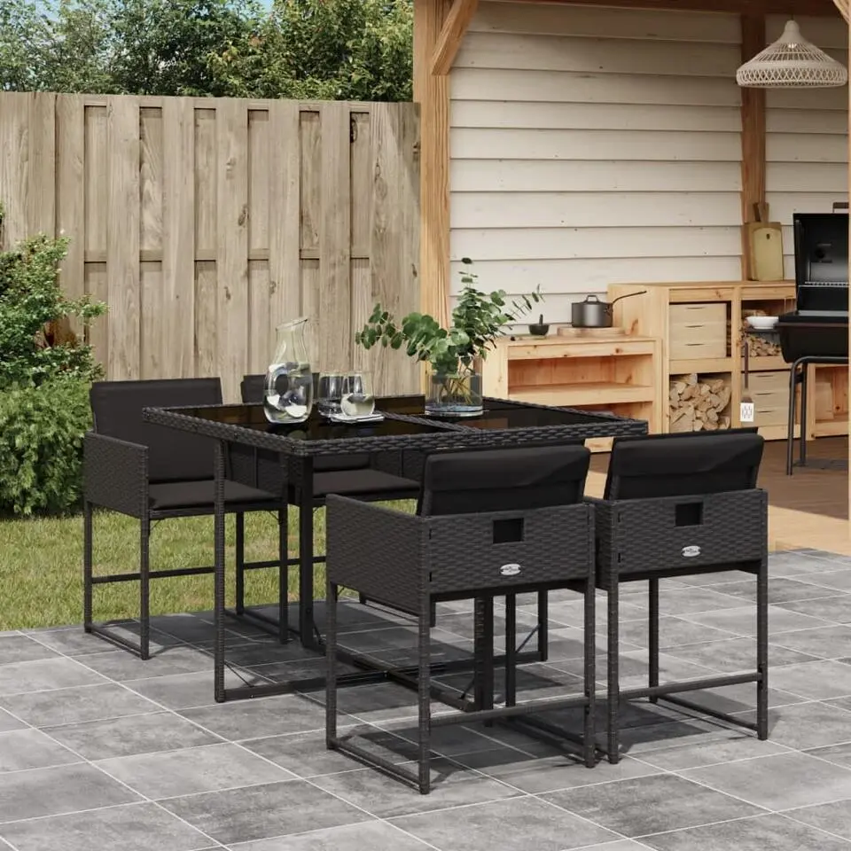 vidaXL - Tuinset zwart kussens - Poly rattan en staal - 110x106 cm - 5 stuks