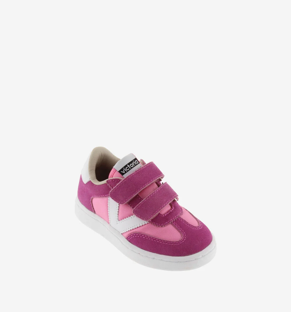 MILLAS BRIDES NYLON ET CUIR FENDU Baskets monochromes pour enfant FUCSIA