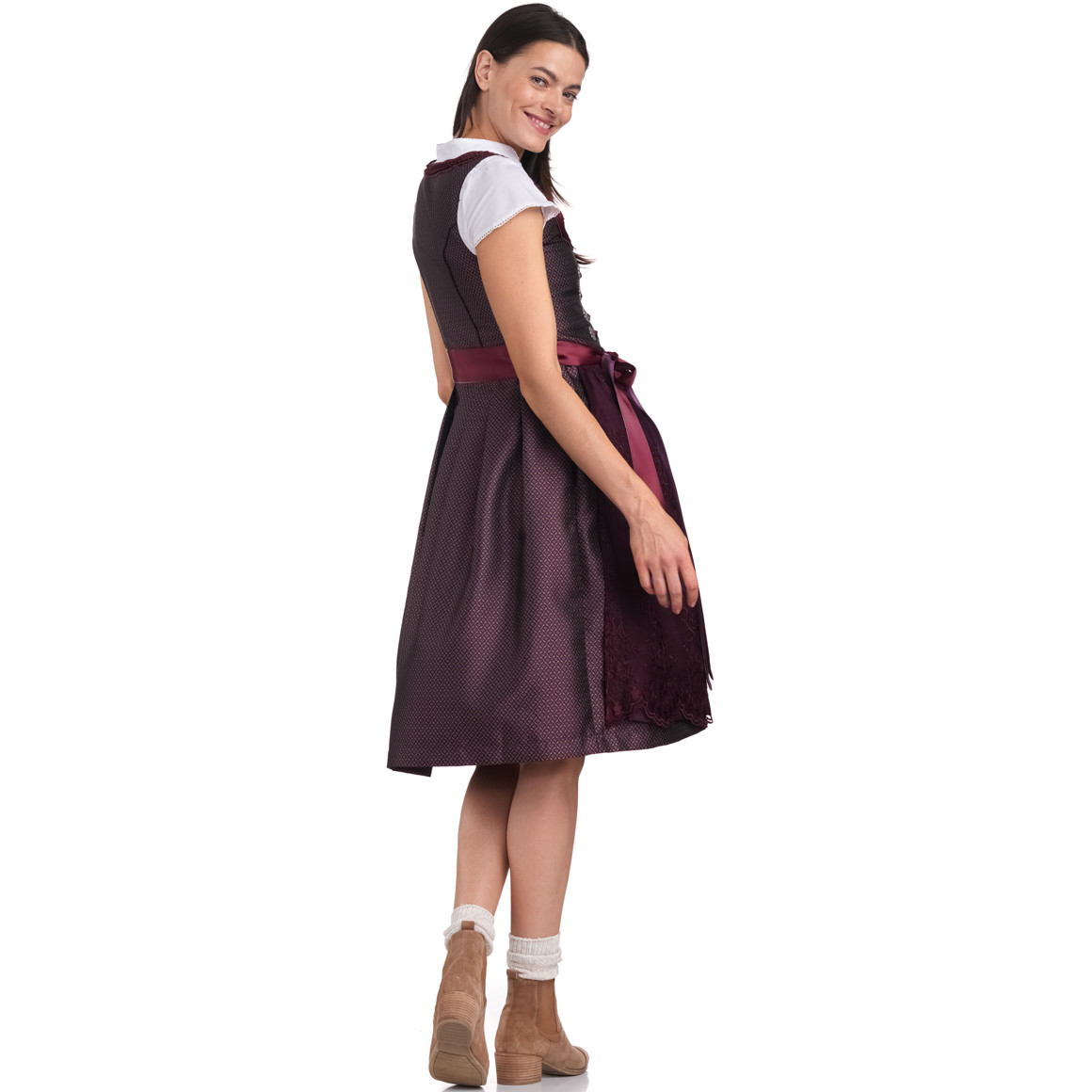 Gina Benotti Damen Dirndl mit floralem Muster weinrot