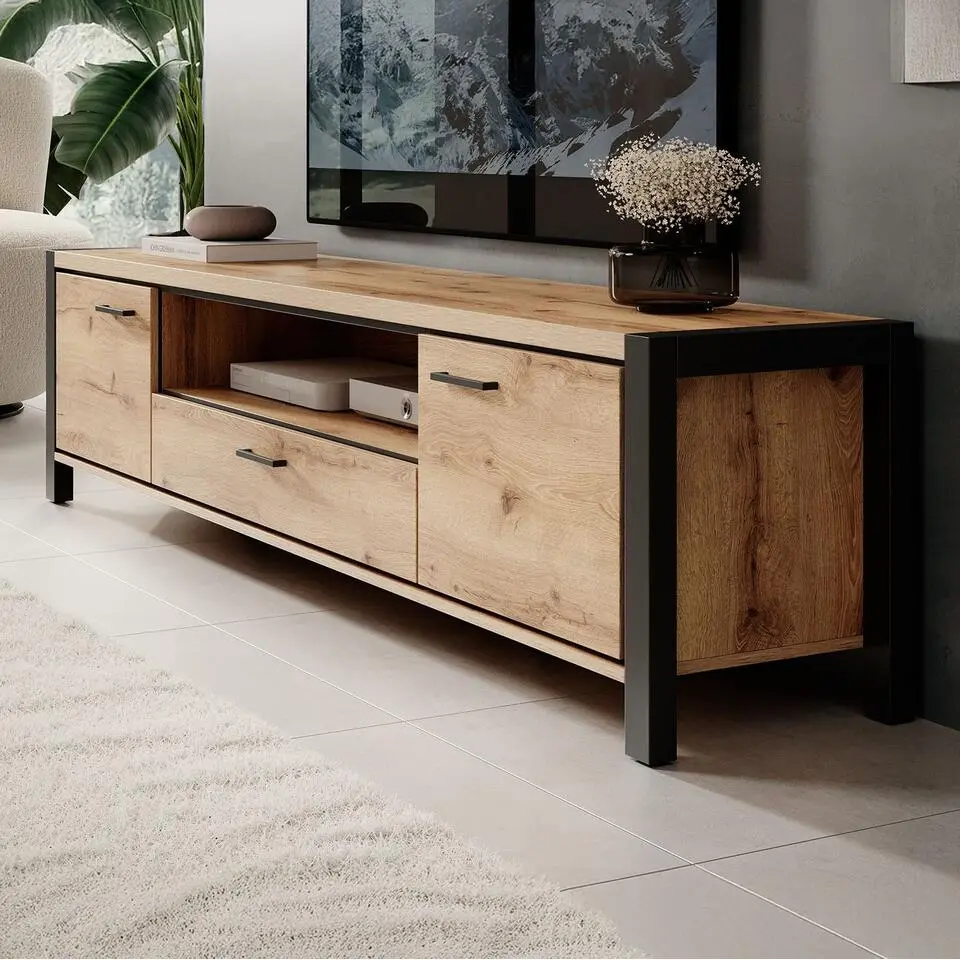 Meubella - TV-Meubel Acapulco - Eiken - Zwart - 210 cm