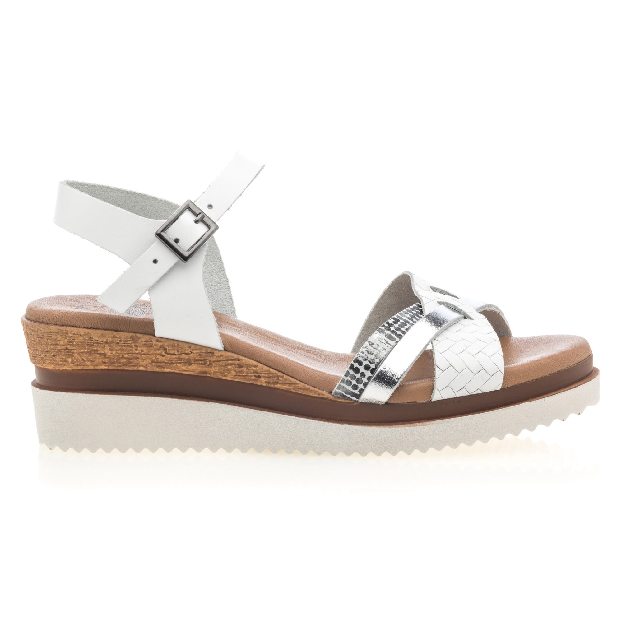 Sandales à talon compensé Femme en cuir blanc