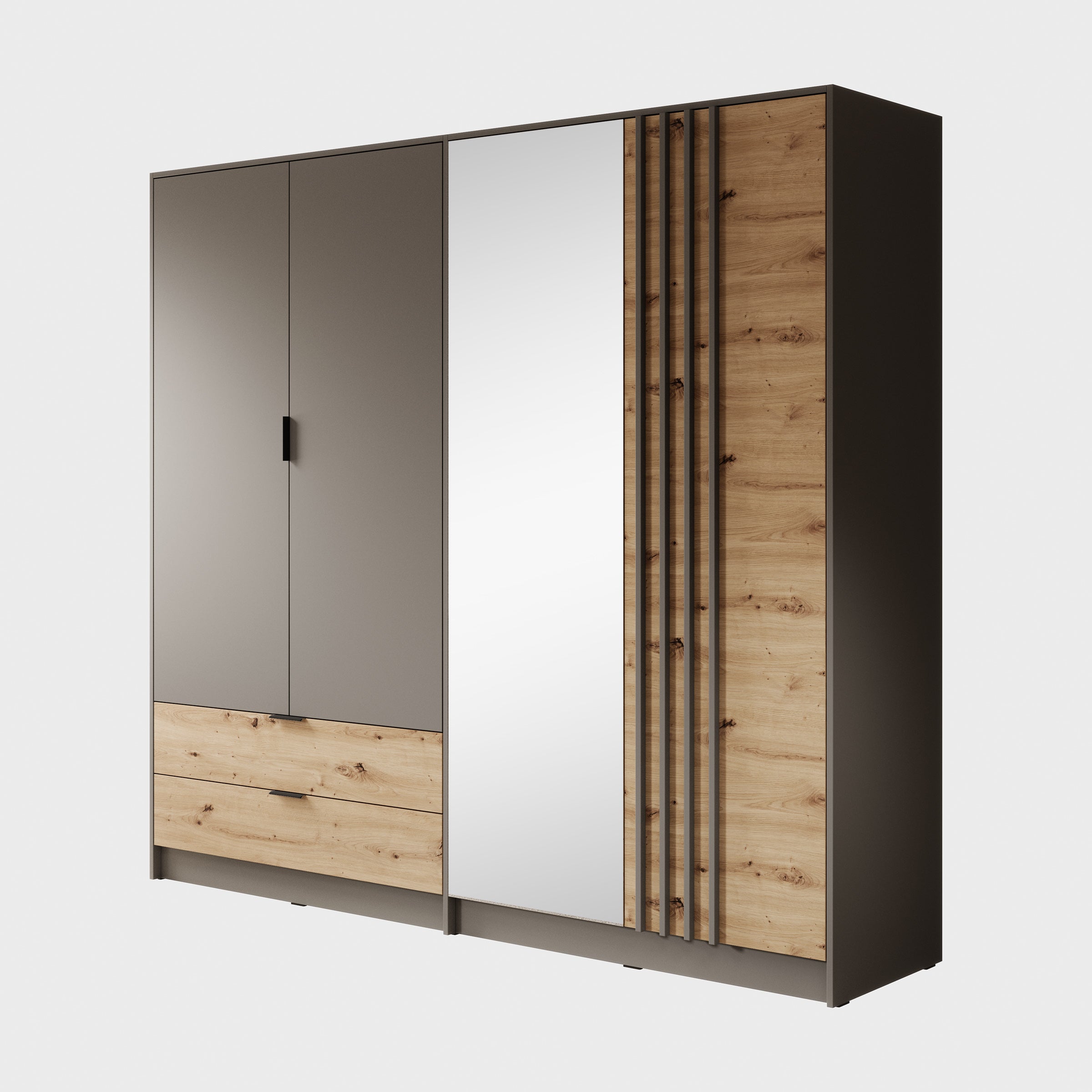 Meubella - Kledingkast Roma - Grijs - Eiken - 221 cm - Met spiegel