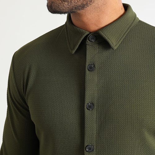 Chemise Manches Longues Texturé Waffle 0574 Vert Kaki
