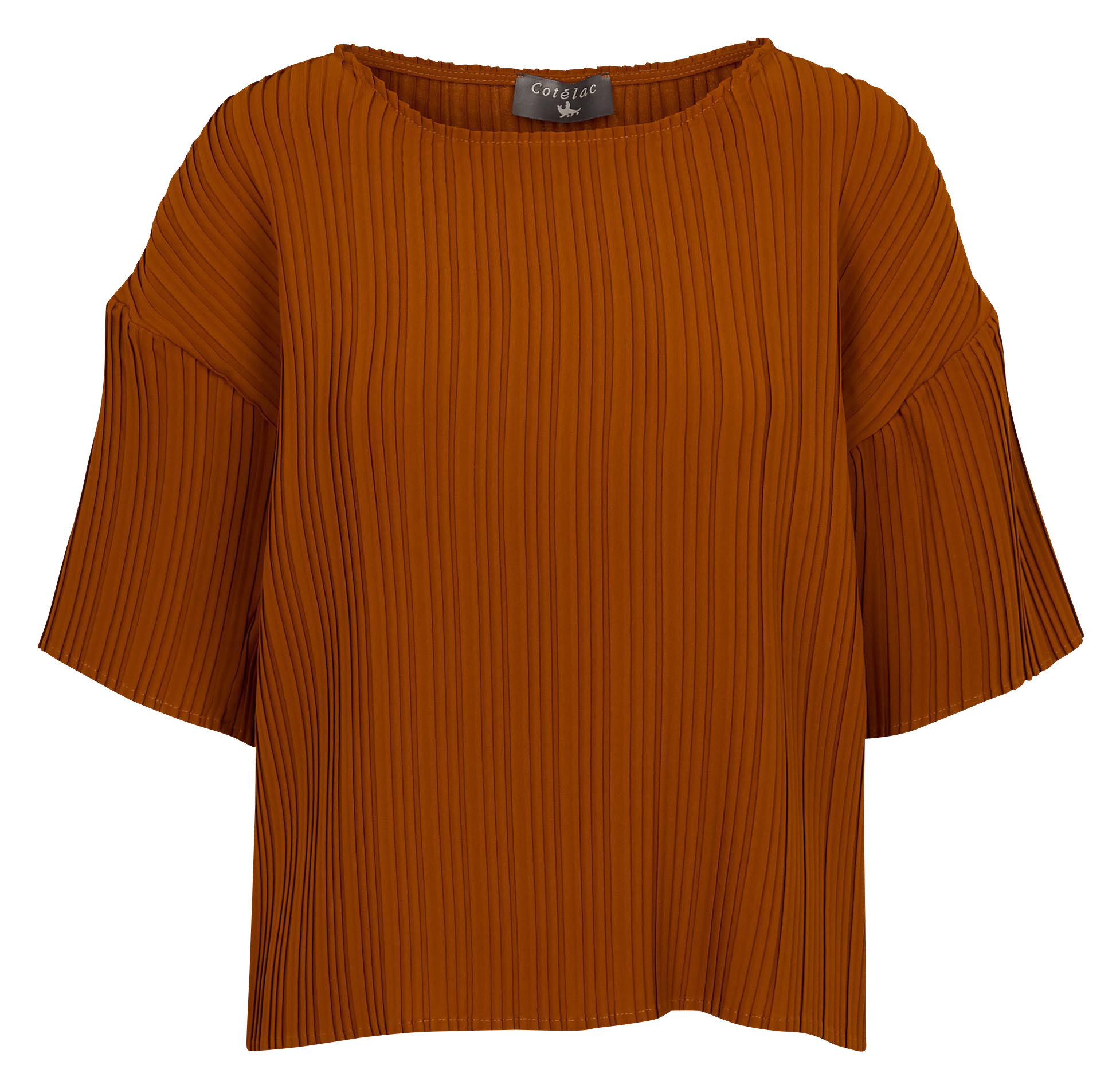 Blouse col rond plissé | Marron