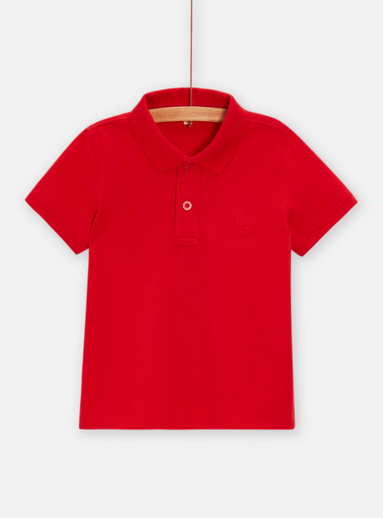Polo rouge avec broderie dinosaure pour garçon