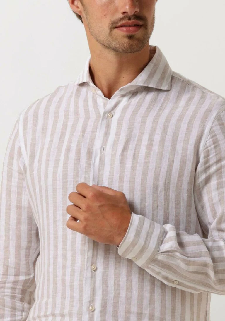 PROFUOMO beige profuomo klassiek overhemd shirt x-cutaway sc linnen