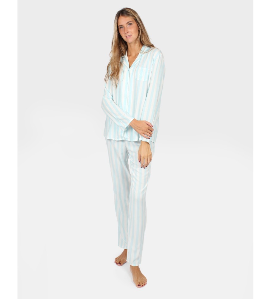 Pijama clássico listrado azul claro de manga comprida Admas