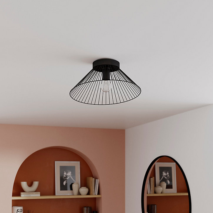 Plafonnier E27 42W GoodHome Tsolma mat noir x l.39 x H.19 x Ø39 cm