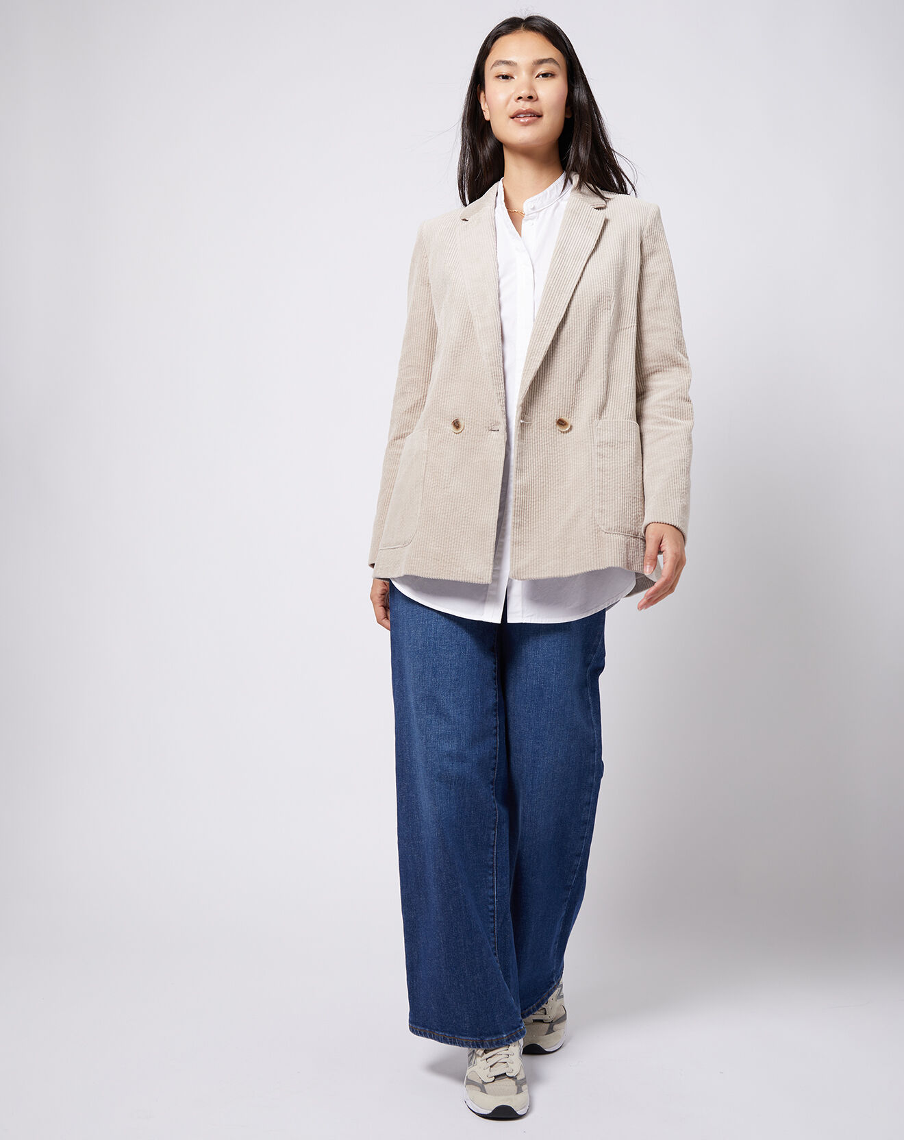 Esprit Veste blazer en velours de coton côtelé beige