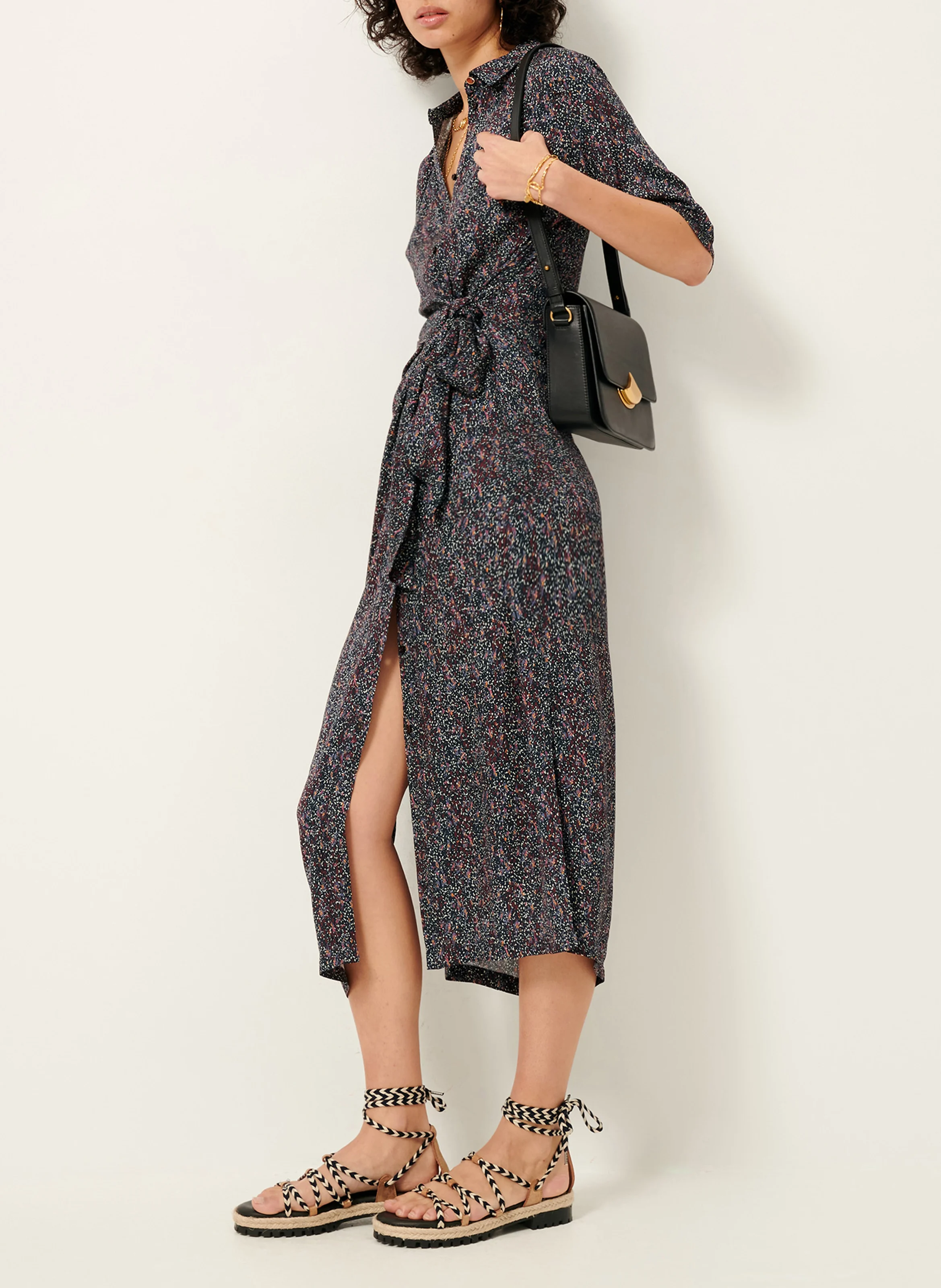 CHRISTI - Robe chemisier col classique imprimée | Bleu