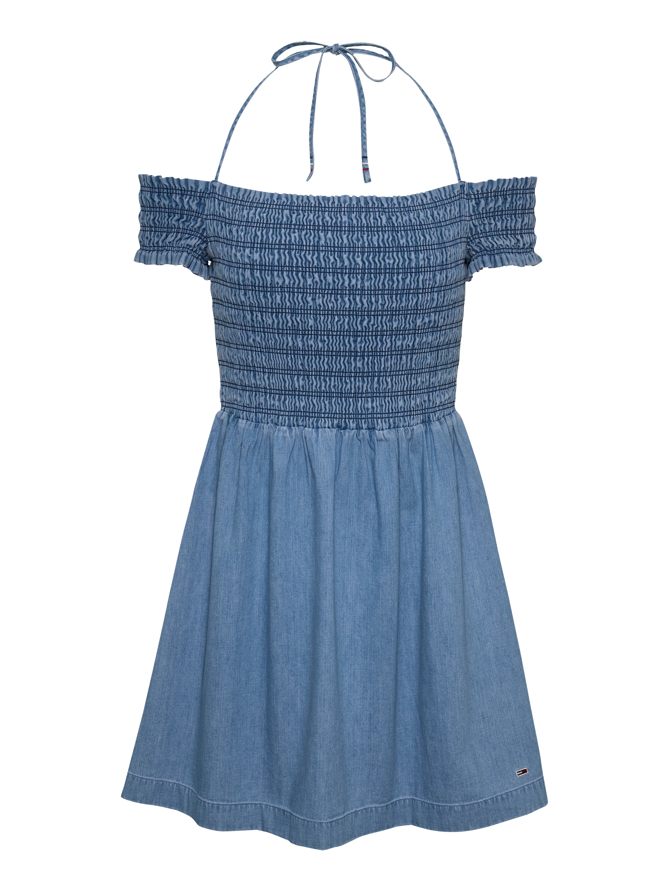 Tommy Jeans Midikleid »TJW CHAMBRAY FIT & FLARE DRESS« mit Bindeband, in blauer Waschung