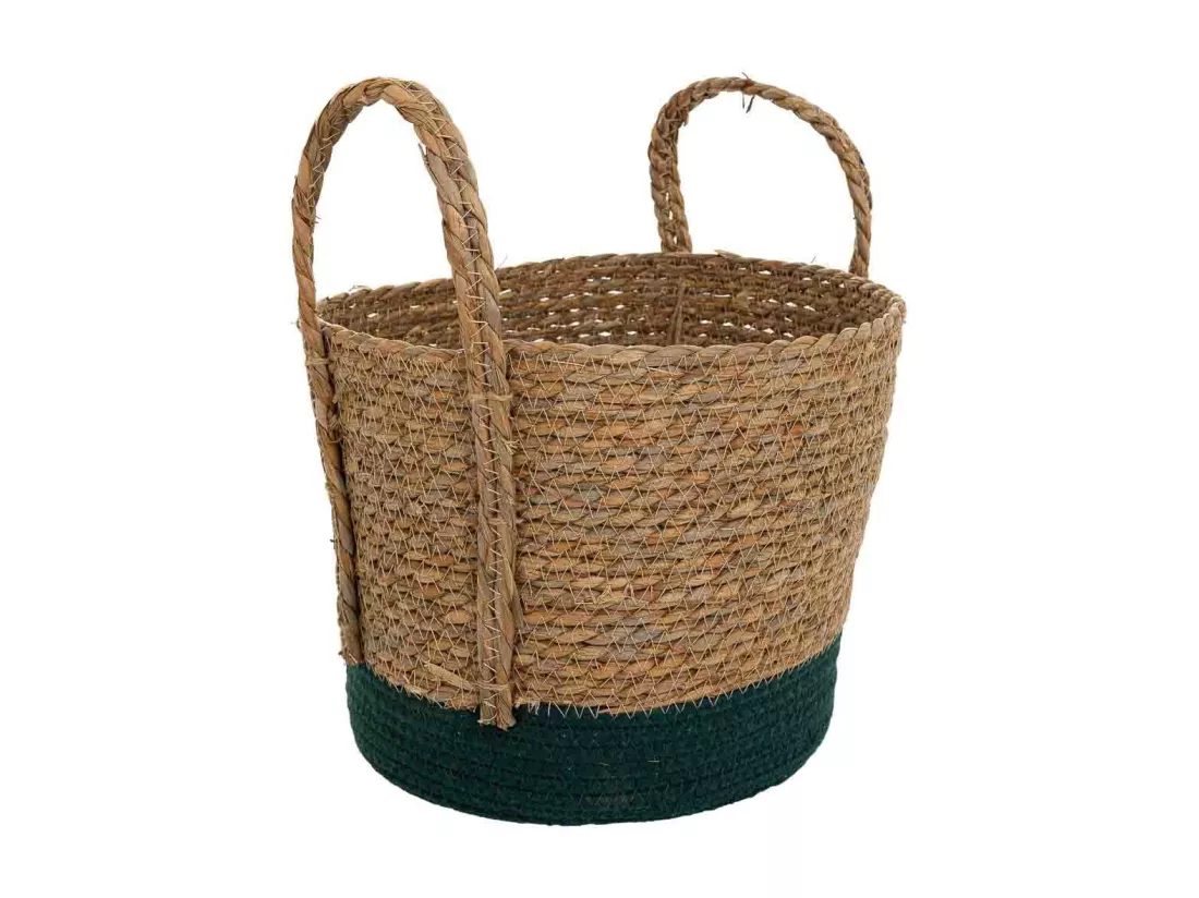 Panier en fibres naturelles et coton noir D29x24/34