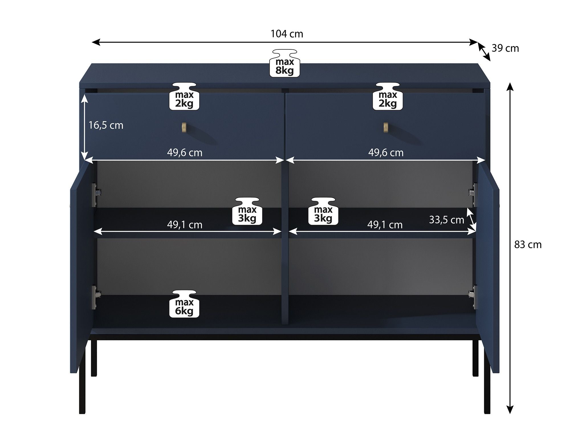 Meubella - Dressoir Moreno - Blauw - 104 cm