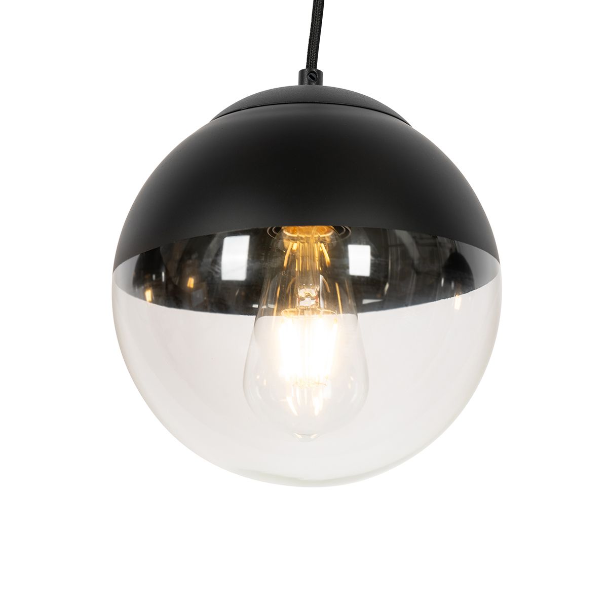 Retro hanglamp zwart met helder glas langwerpig 3-lichts - Eclipse