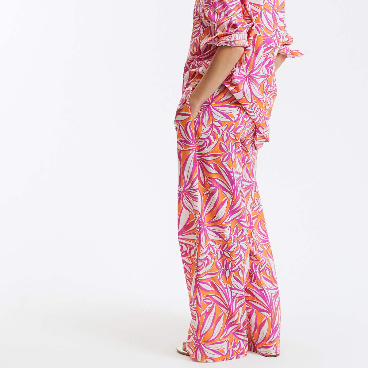 COLEÇÕES LA REDOUTE<br>Calças de perna larga, cintura elástica, estampa floral