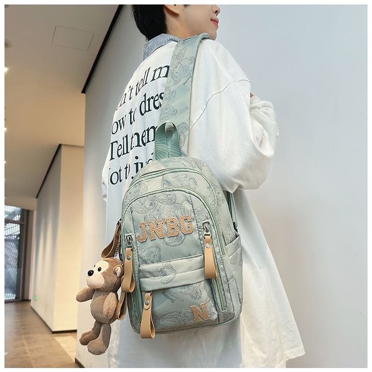EAVALURE - Koppel bijpassende beer print letters applicatie sling bag