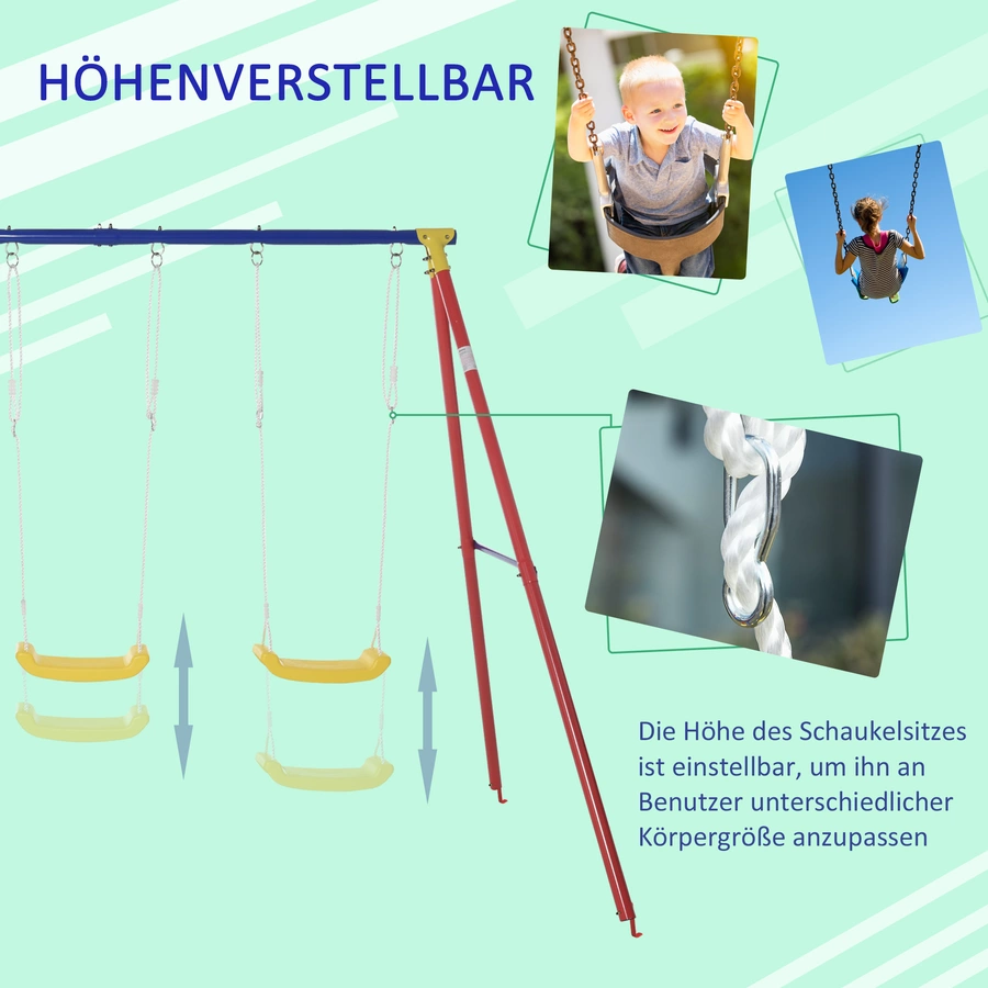 Outsunny Kinderschaukel mit 2 Schaukeln und einer Wippe bunt
