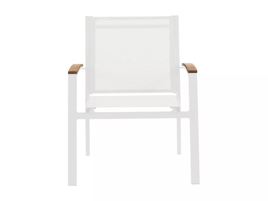 Salle à manger de jardin en aluminium : une table extensible L.180/240cm et 8 fauteuils empilables avec accoudoirs acacia - Blanc - NAURU de MYLIA