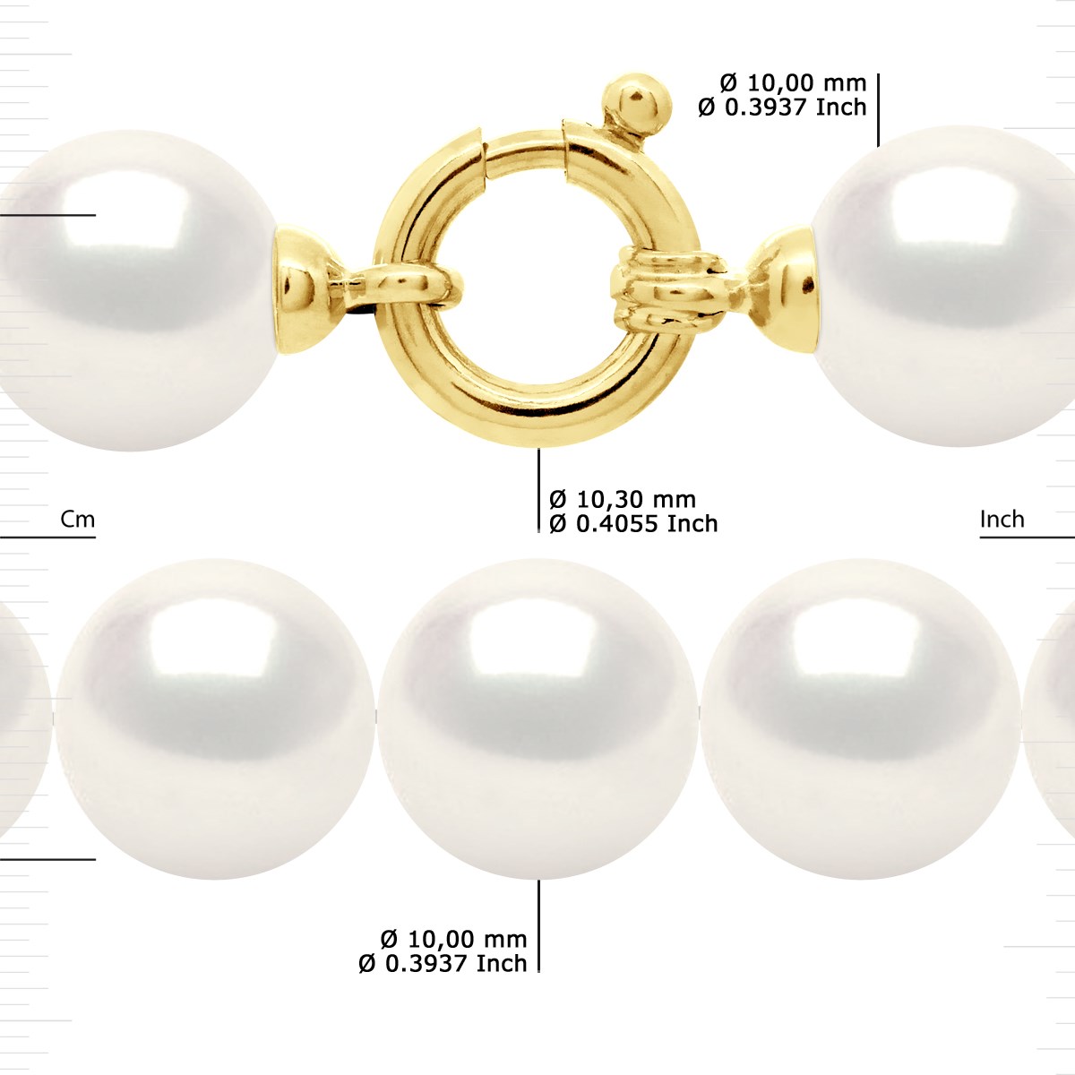 CHOKER - Véritables Perles de Culture d'Eau Douce Rondes 10-11 mm - Blanc Naturel - Or Jaune