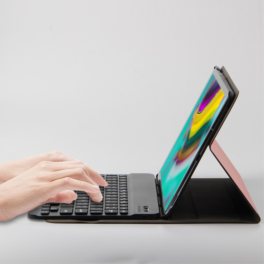 Samsung Galaxy Tab S6 Leder Tasche mit Bluetooth Tastatur (QWERTY)   Touch Pen Halterung Litchi Look - Schwarz
