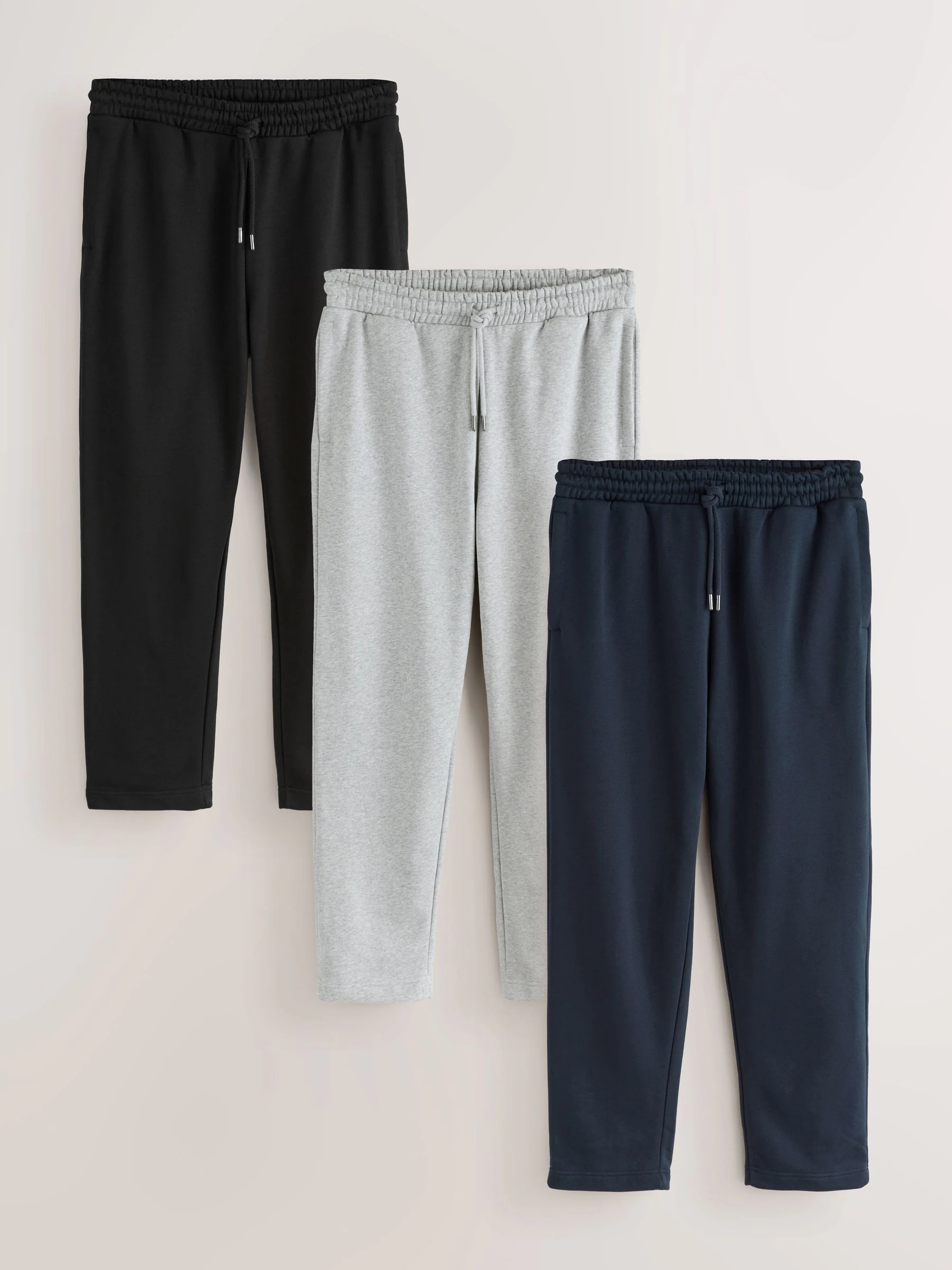 Zwart/Marineblauw/Gemêleerd grijs - Set van 3 jersey joggingbroeken met hoog katoengehalte