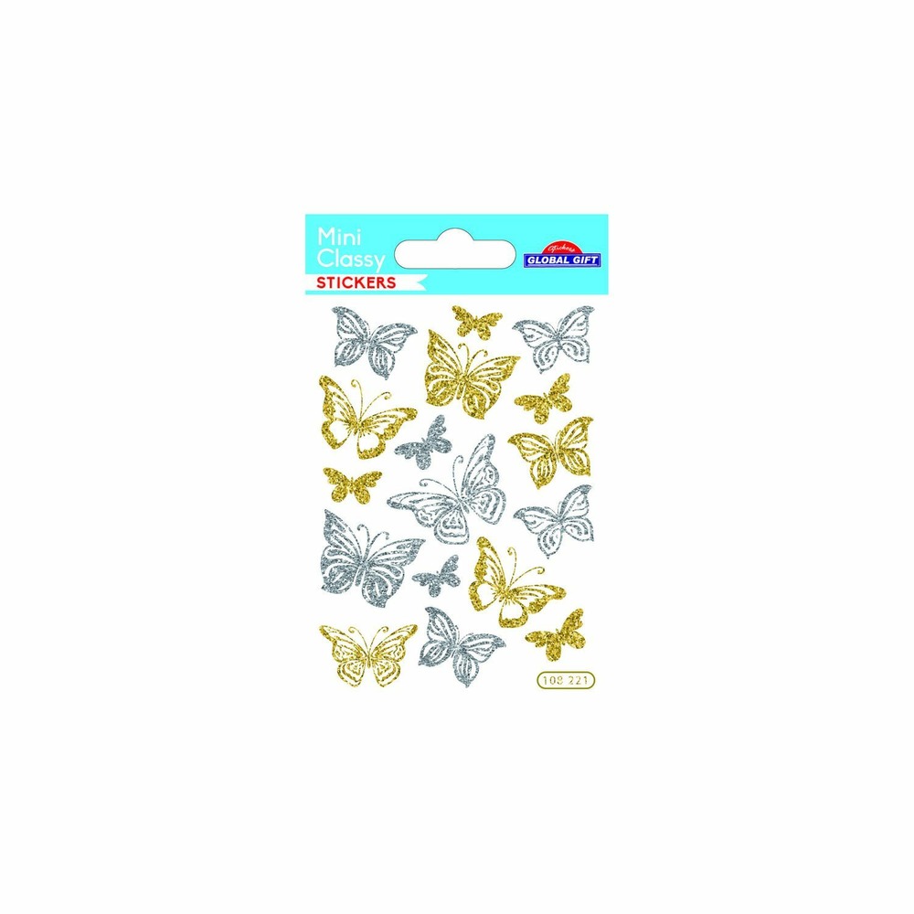 Stickers papillons à paillettes - doré et argenté - 7,5 x 10 cm