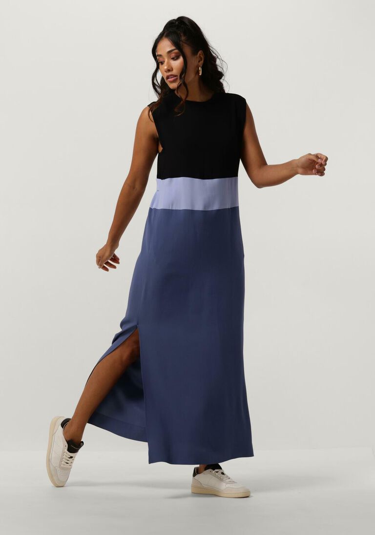 VANILIA blauwe vanilia maxi jurk maxi colourblocking