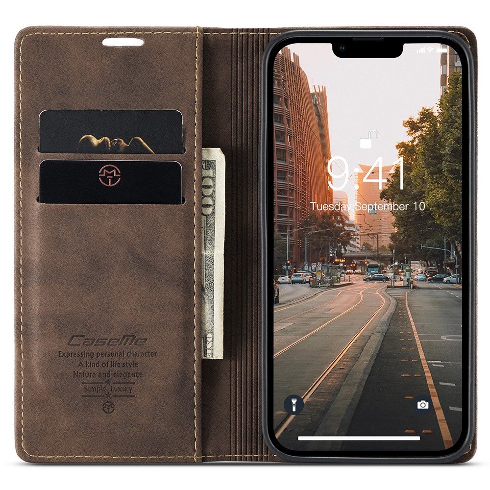 iPhone 15 Pro Max Leder Tasche Flip Wallet Etui mit Kartenfächern - Dunkelbraun