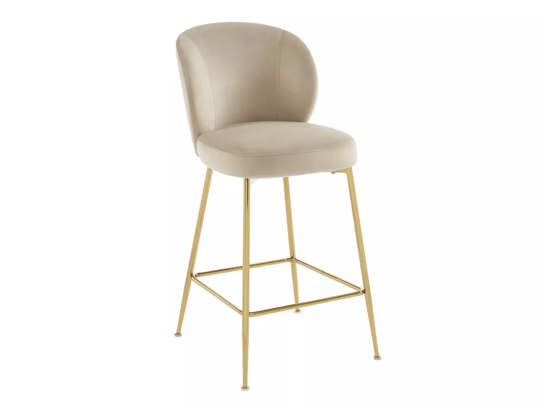 Lot de 2 tabourets de bar en velours et métal doré - Beige - POLPONA de Pascal MORABITO