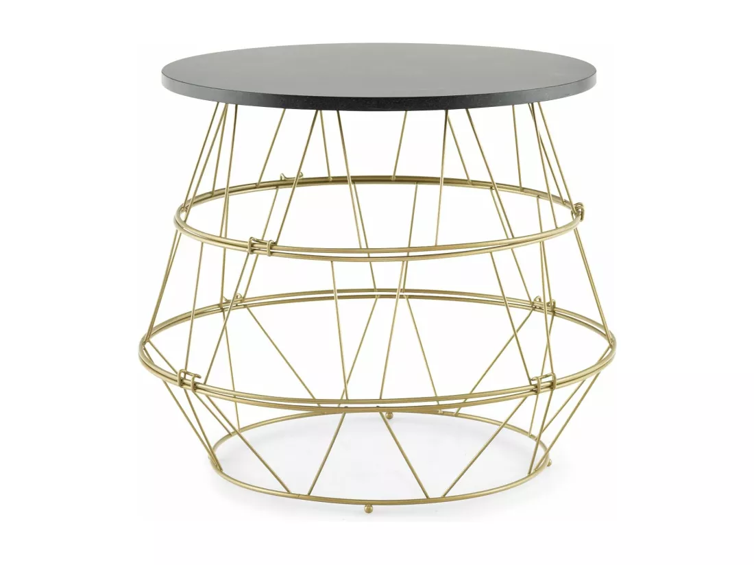 Table d’appoint, bout de canapé marbre noir avec cadre en métal doré, table ronde ø40x38