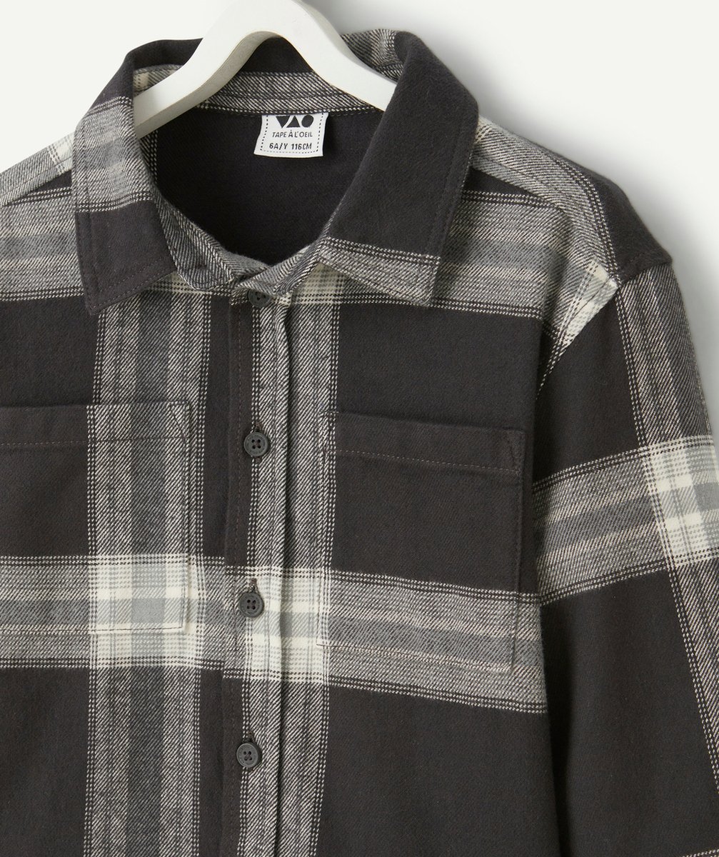 CHEMISE MANCHES LONGUES GARÇON À CARREAUX GRISE