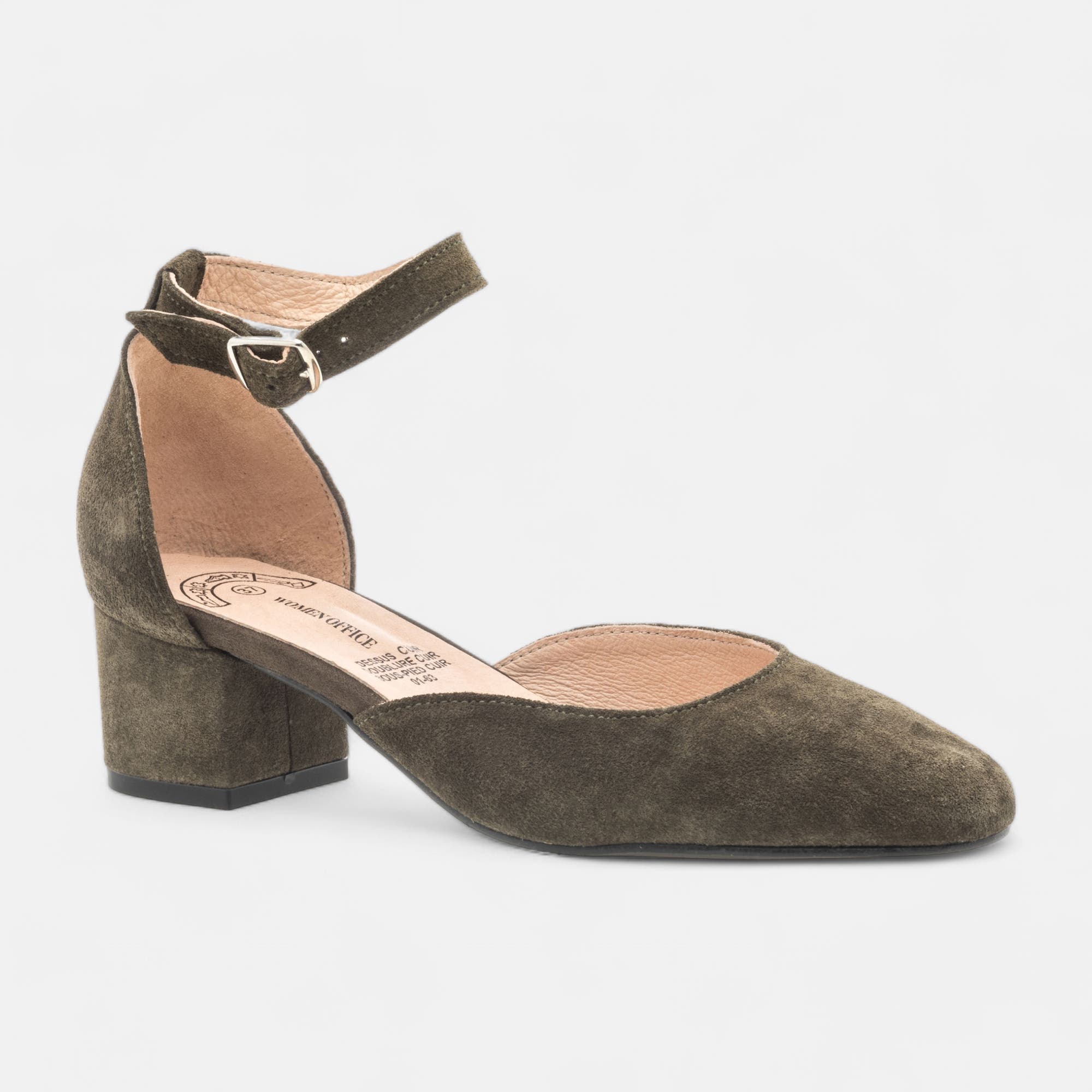 Escarpins quartiers ouverts Femme en cuir kaki