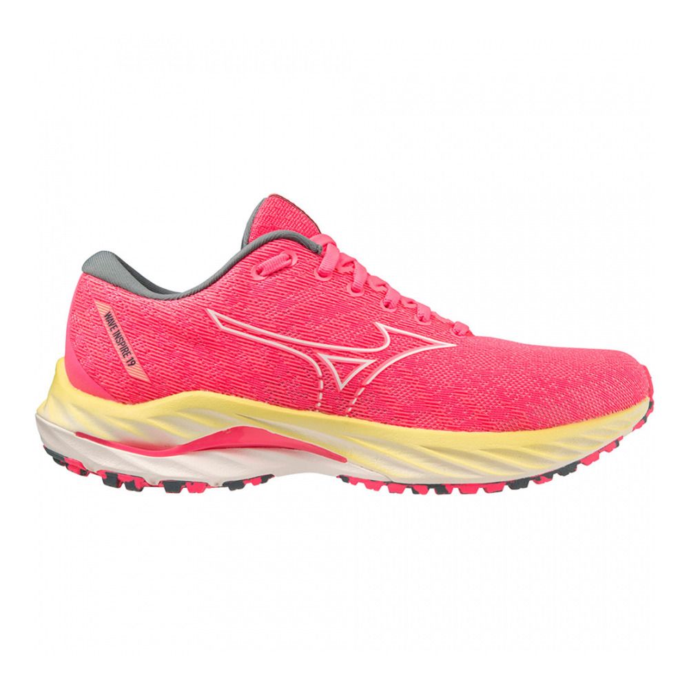 Mizuno WAVE INSPIRE 19 - Chaussures running Femme high-vis pink/snowwhite/luminous