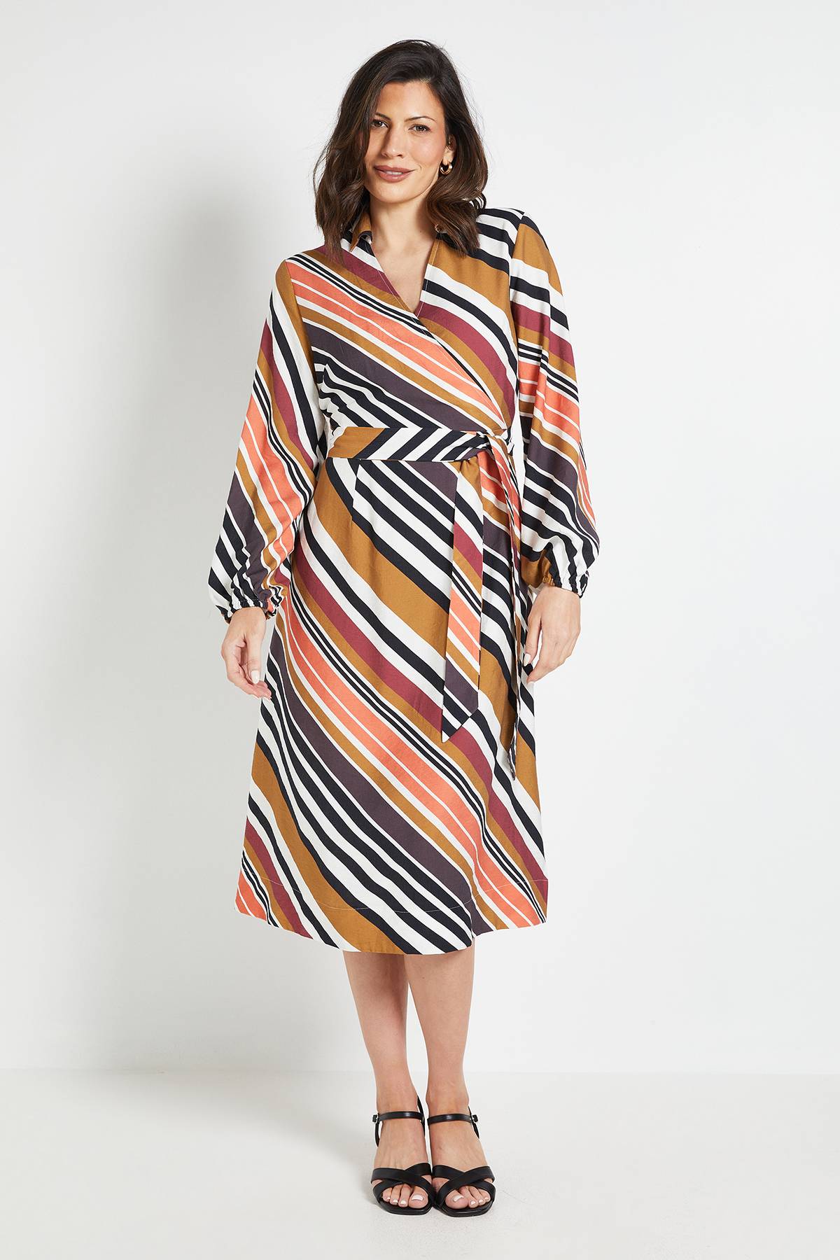Wallis Robe Midi À Rayures Estivale Avec Ceinture