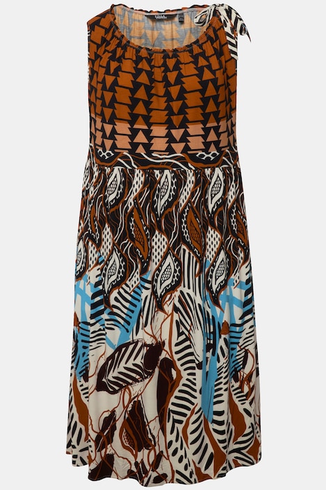 Jerseykleid, geraffter Ausschnitt, Rundhals, ärmellos