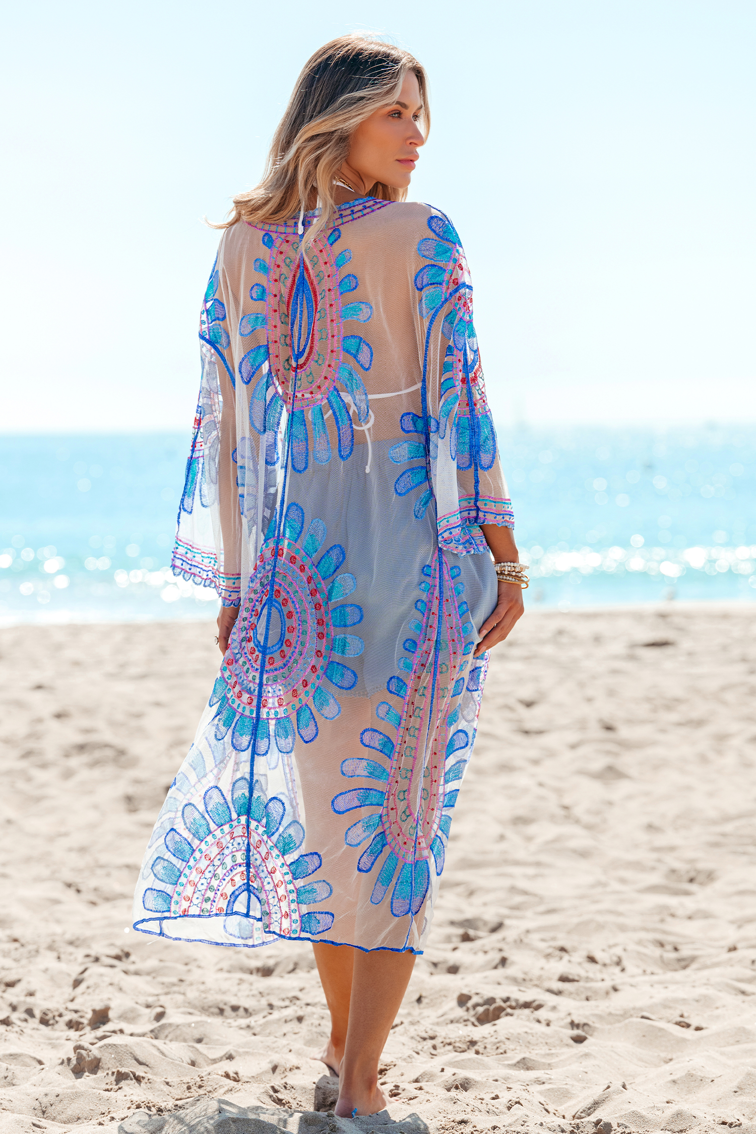 Kimono cover up ouvert avec taille à nouer transparent