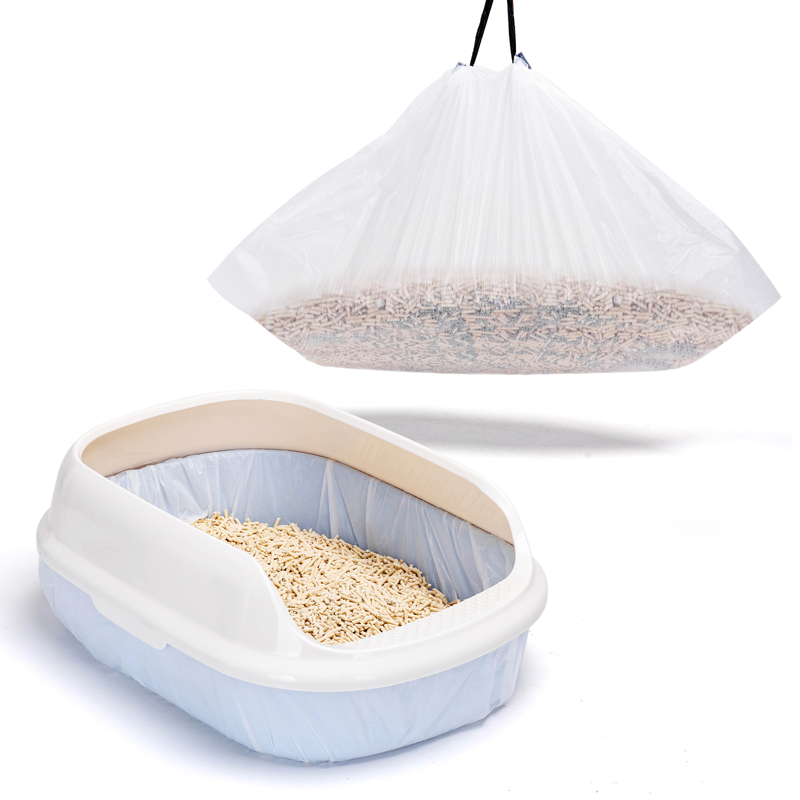 Nobleza 20 Sacos Higiênicos, Sacos para Areia de Gato, Forro para Caixa de Areia com Cordão.