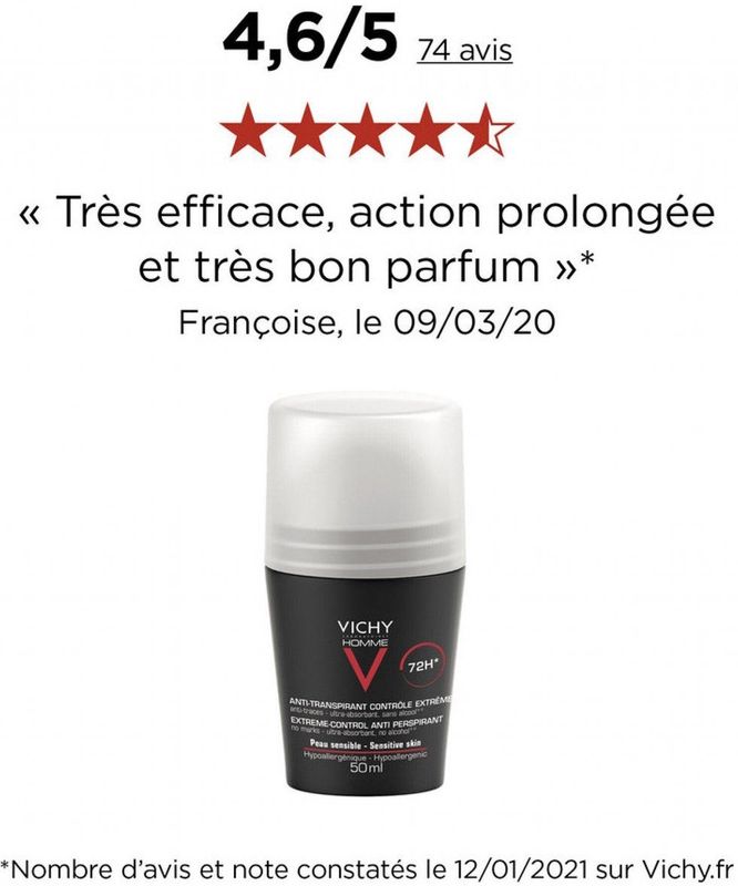 Vichy - Homme Deodorant Roller - 50ml - Antitranspirant - Voor Gevoelige Huid