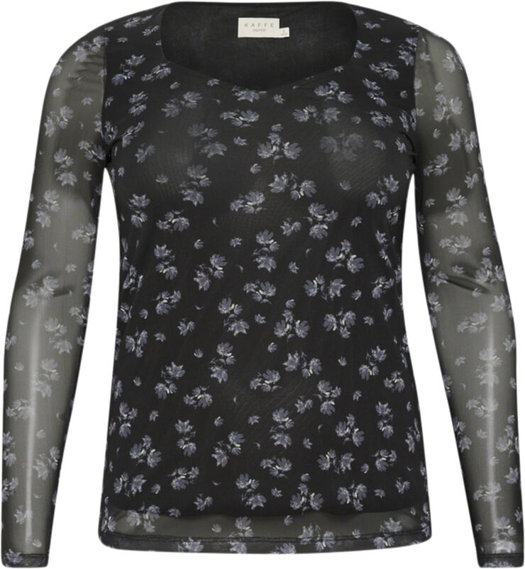 Kaffe Curve KCautumna Mesh Blouse Black/white flower print