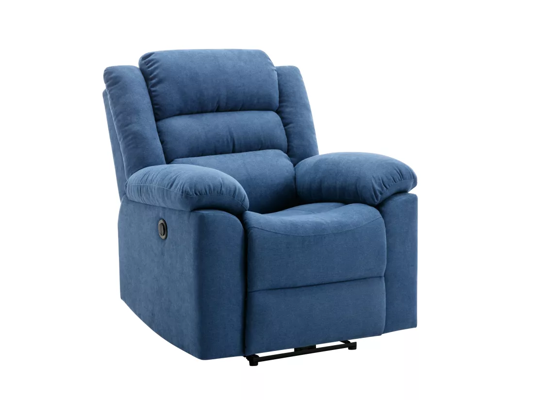 Canapé 3 places et fauteuil relax électrique en tissu bleu BUROLO