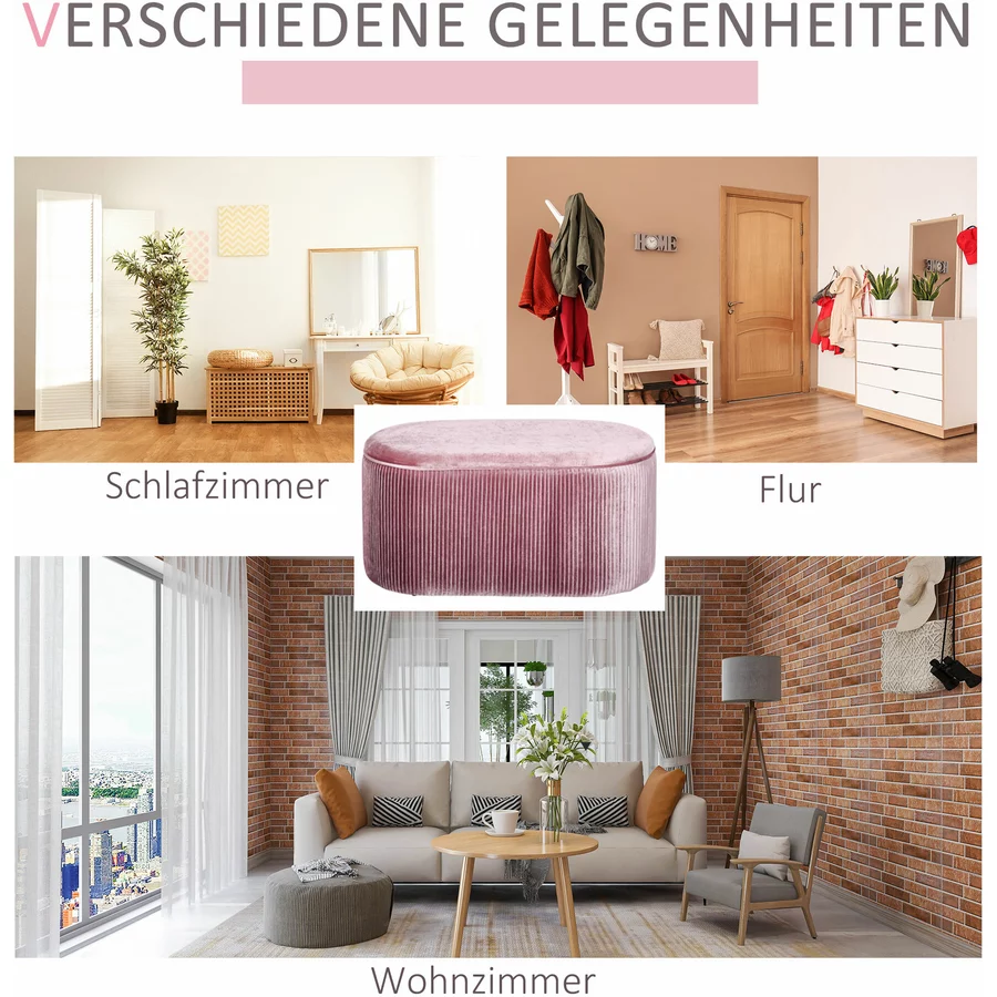 HOMCOM Sitzbank mit Stauraum rosa