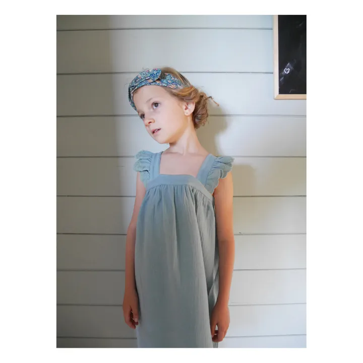 La Petite Collection Robe à Bretelles Gaze de Coton Bio Flounce | Vert d'eau