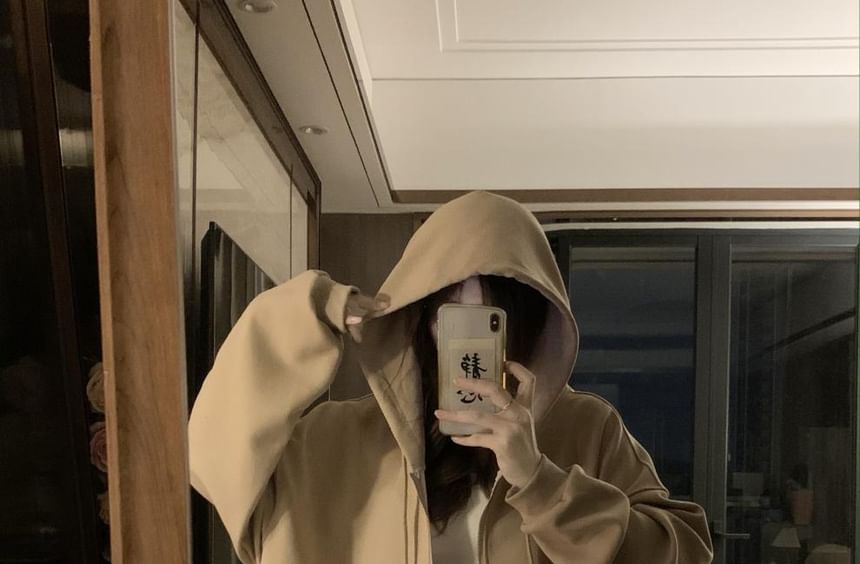 Hanji - Effen oversized hoodie met rits / mini-kokerrok met trekkoord in de taille