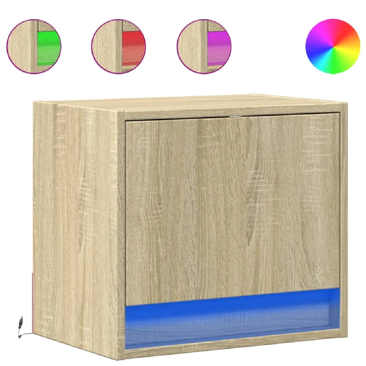 vidaXL Table de chevet murale avec lumières LED - Chêne sonoma