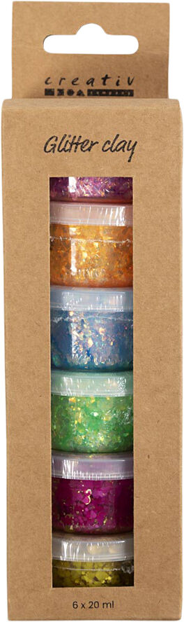 Creativ Company Glitter Clay, 6x20ml.