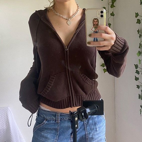 Sosana - Cropped gebreide hoodie met rits